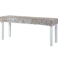 vidaXL Bancos-Banco de ratán kubu y madera maciza de caoba 110 cm