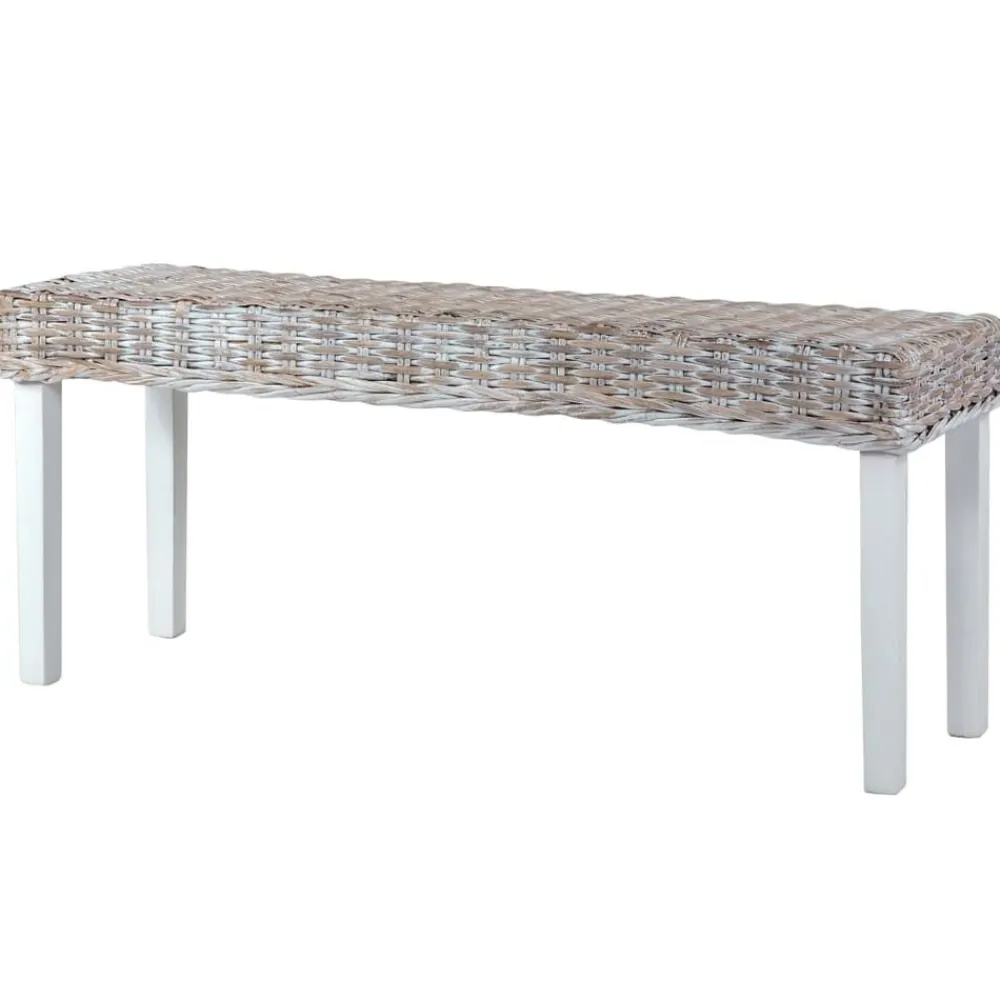 vidaXL Bancos-Banco de ratán kubu y madera maciza de caoba 110 cm