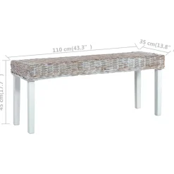 vidaXL Bancos-Banco de ratán kubu y madera maciza de caoba 110 cm