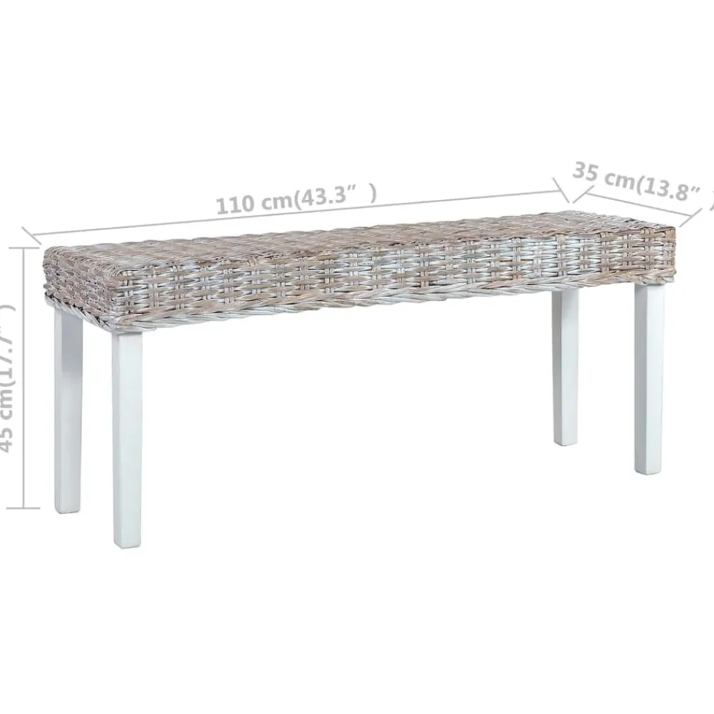 vidaXL Bancos-Banco de ratán kubu y madera maciza de caoba 110 cm