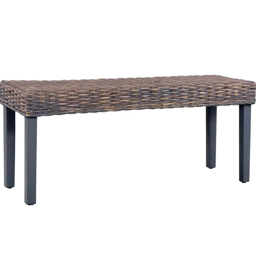 vidaXL Banco de ratán kubu y madera maciza de caoba 110 cm Gris Discount