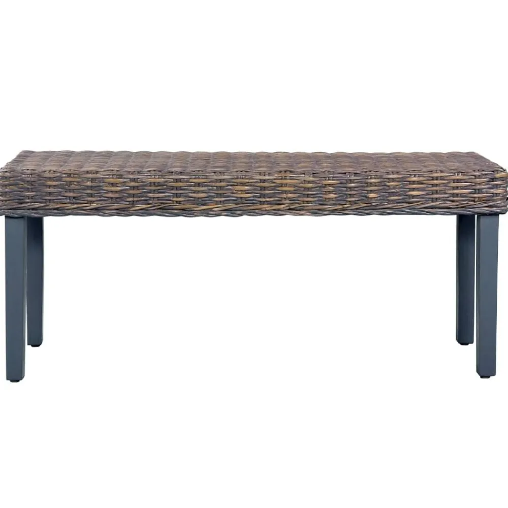 vidaXL Banco de ratán kubu y madera maciza de caoba 110 cm Gris Discount