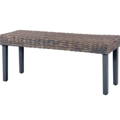 vidaXL Banco de ratán kubu y madera maciza de caoba 110 cm Gris Discount