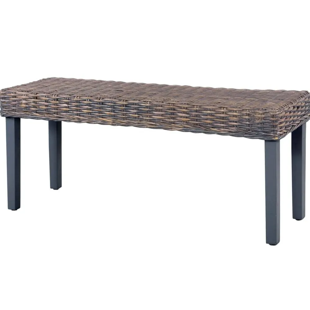 vidaXL Banco de ratán kubu y madera maciza de caoba 110 cm Gris Discount