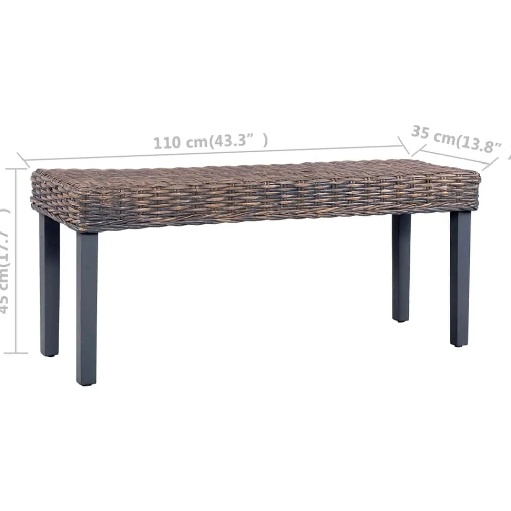 vidaXL Banco de ratán kubu y madera maciza de caoba 110 cm Gris Discount