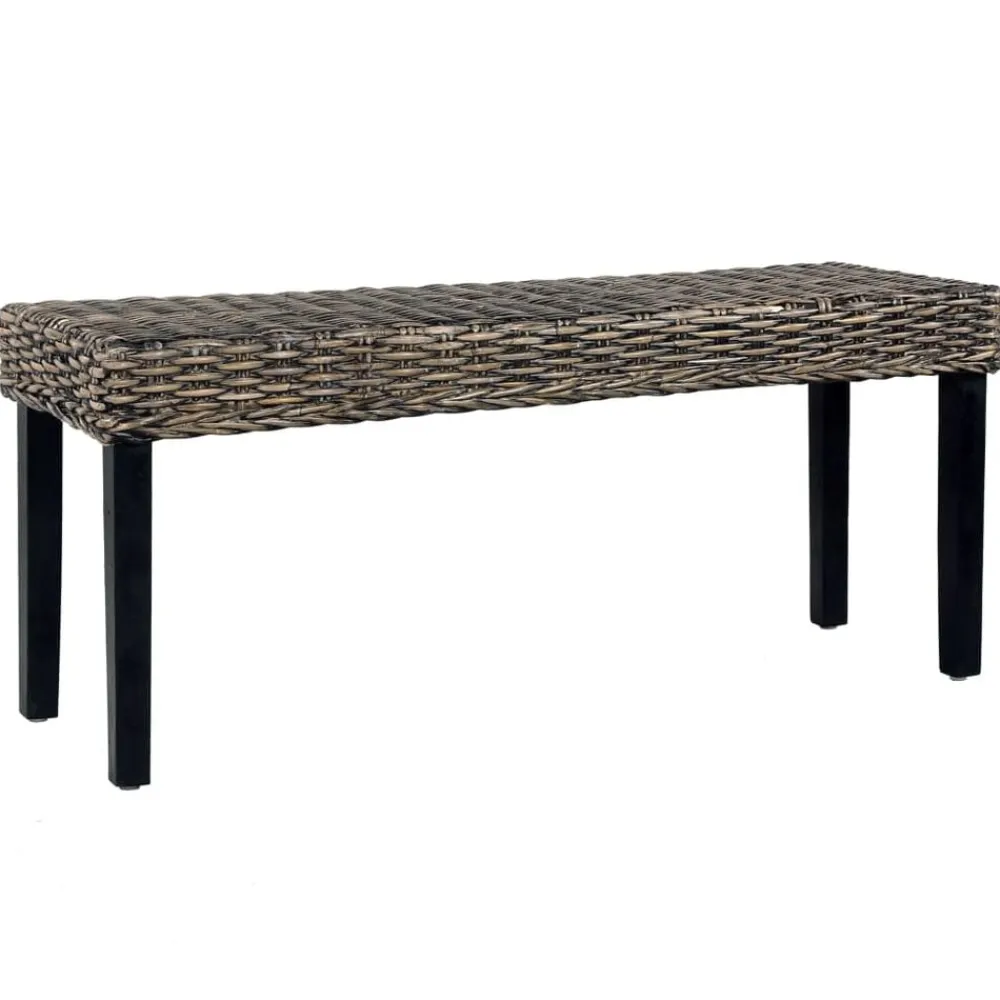 vidaXL Banco de ratán kubu y madera maciza de caoba 110 cm Negro Discount