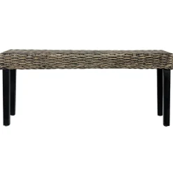 vidaXL Banco de ratán kubu y madera maciza de caoba 110 cm Negro Discount