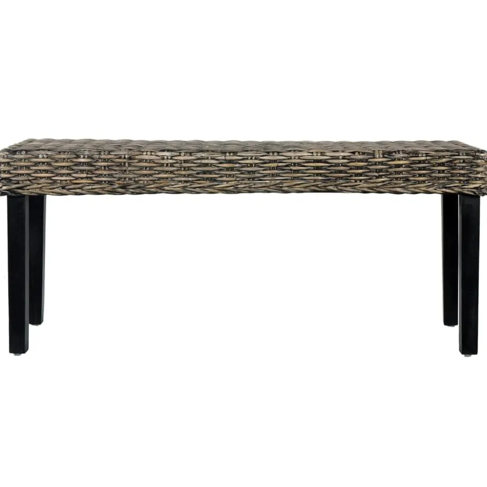vidaXL Banco de ratán kubu y madera maciza de caoba 110 cm Negro Discount
