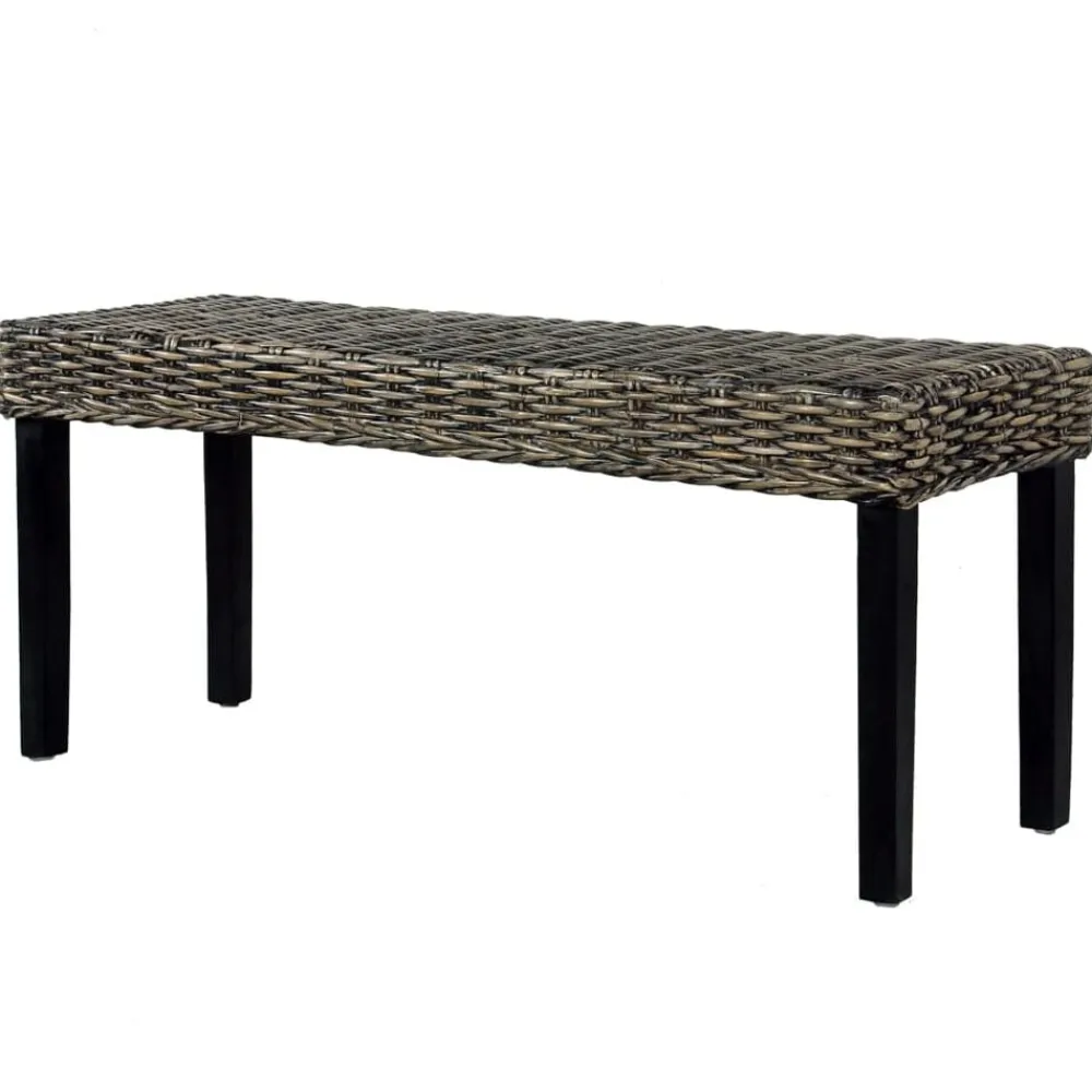 vidaXL Banco de ratán kubu y madera maciza de caoba 110 cm Negro Discount