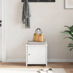 vidaXL Banco de recibidor SANDNES madera maciza pino 45x40x50cm Blanco Discount