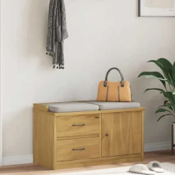 vidaXL Banco de recibidor SANDNES madera maciza de pino 87x40x50 cm Acabado de nogal Discount