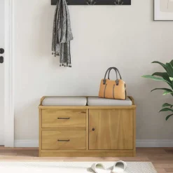 vidaXL Banco de recibidor SANDNES madera maciza de pino 87x40x50 cm Acabado de nogal Discount