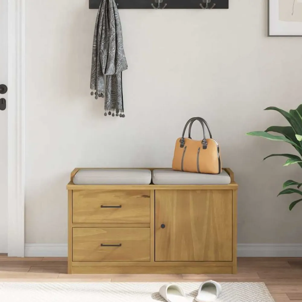 vidaXL Banco de recibidor SANDNES madera maciza de pino 87x40x50 cm Acabado de nogal Discount