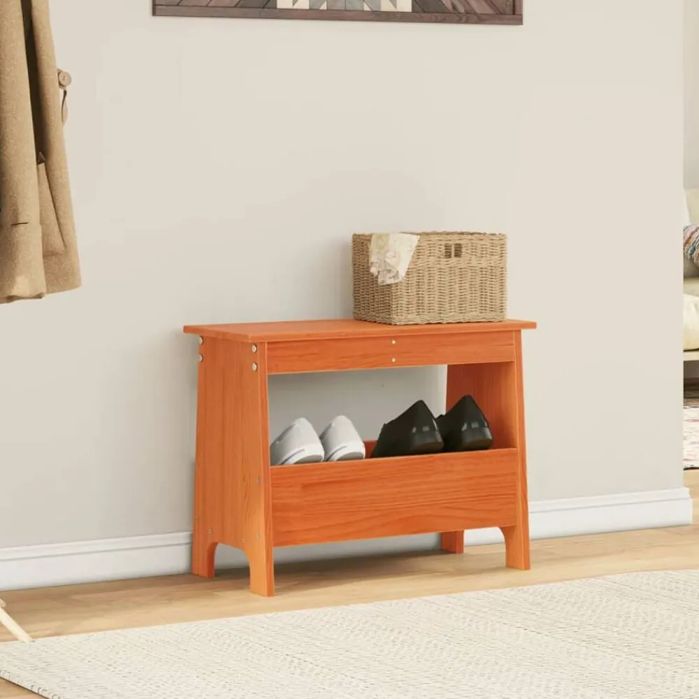 vidaXL Bancos-Banco de recibidor madera maciza pino marrón cera 60x28x45 cm