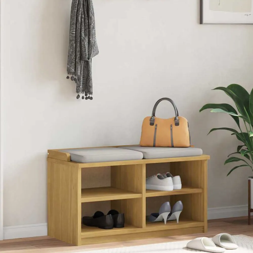 vidaXL Banco de recibidor SANDNES madera maciza de pino 87x40x50 cm Acabado de nogal Clearance