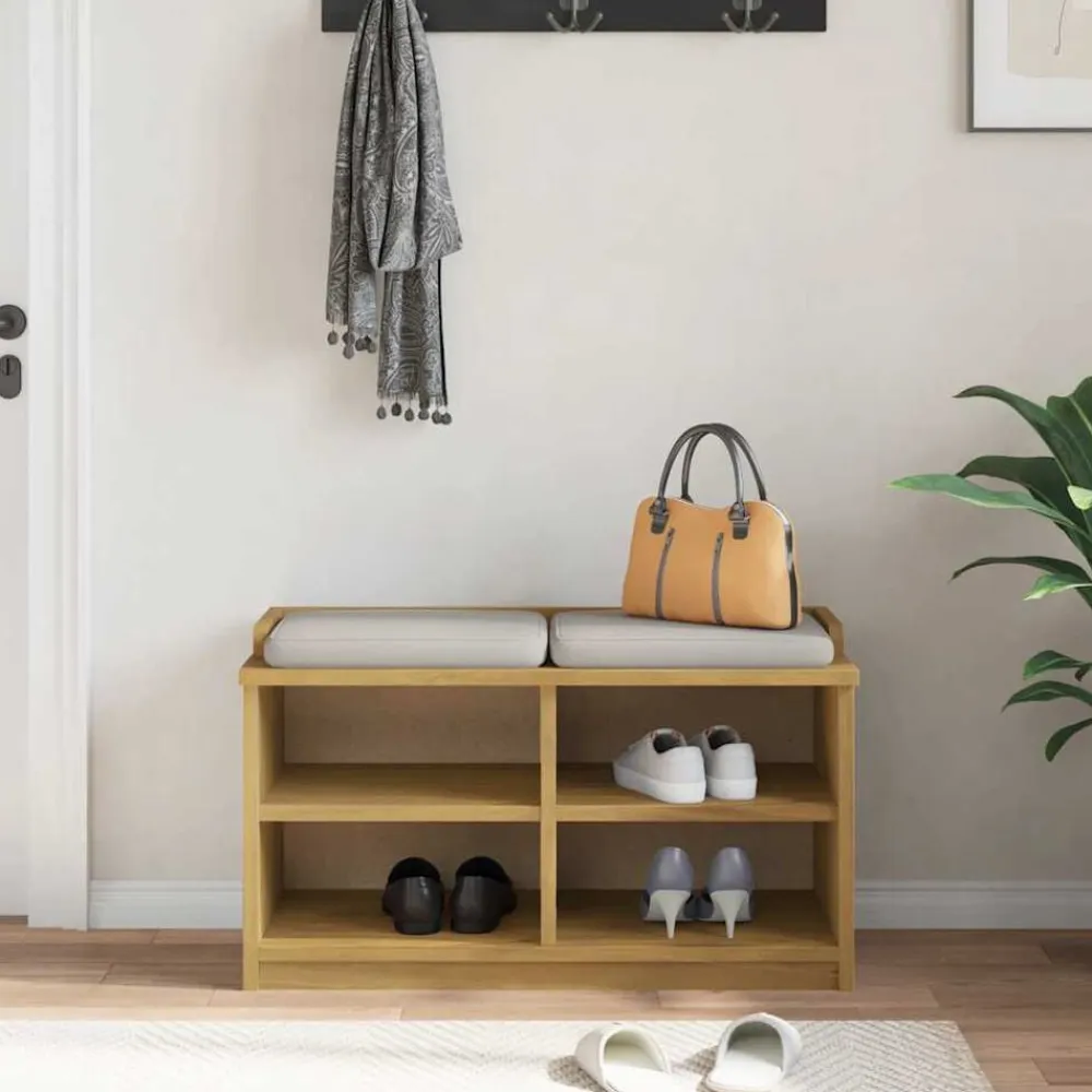vidaXL Banco de recibidor SANDNES madera maciza de pino 87x40x50 cm Acabado de nogal Clearance