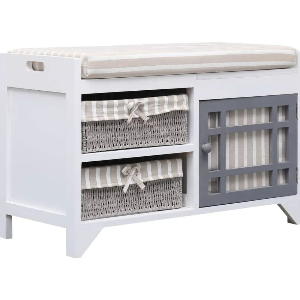 vidaXL Bancos-Banco de recibidor de madera de Paulownia blanco 70x33,5x45 cm