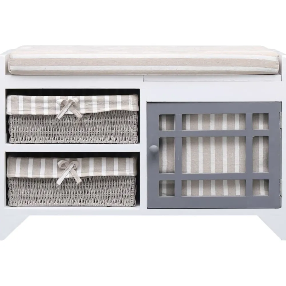 vidaXL Bancos-Banco de recibidor de madera de Paulownia blanco 70x33,5x45 cm