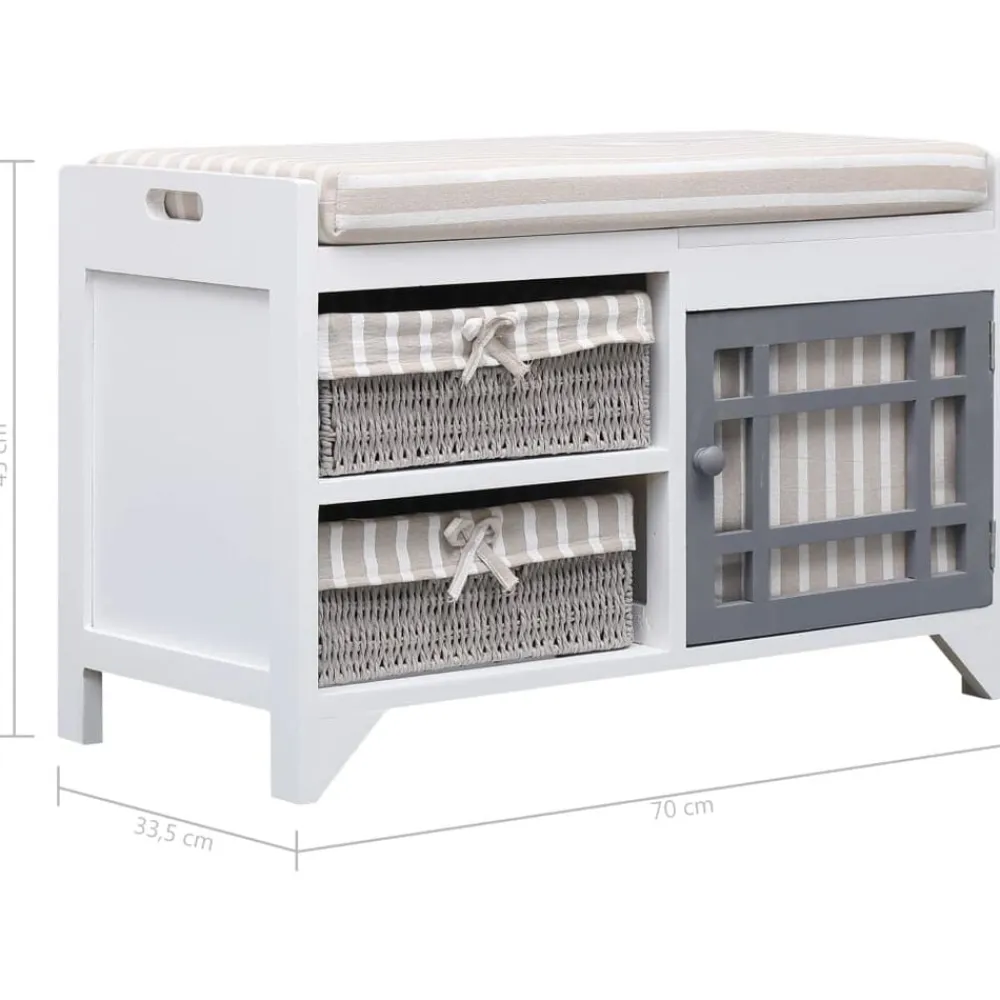 vidaXL Bancos-Banco de recibidor de madera de Paulownia blanco 70x33,5x45 cm