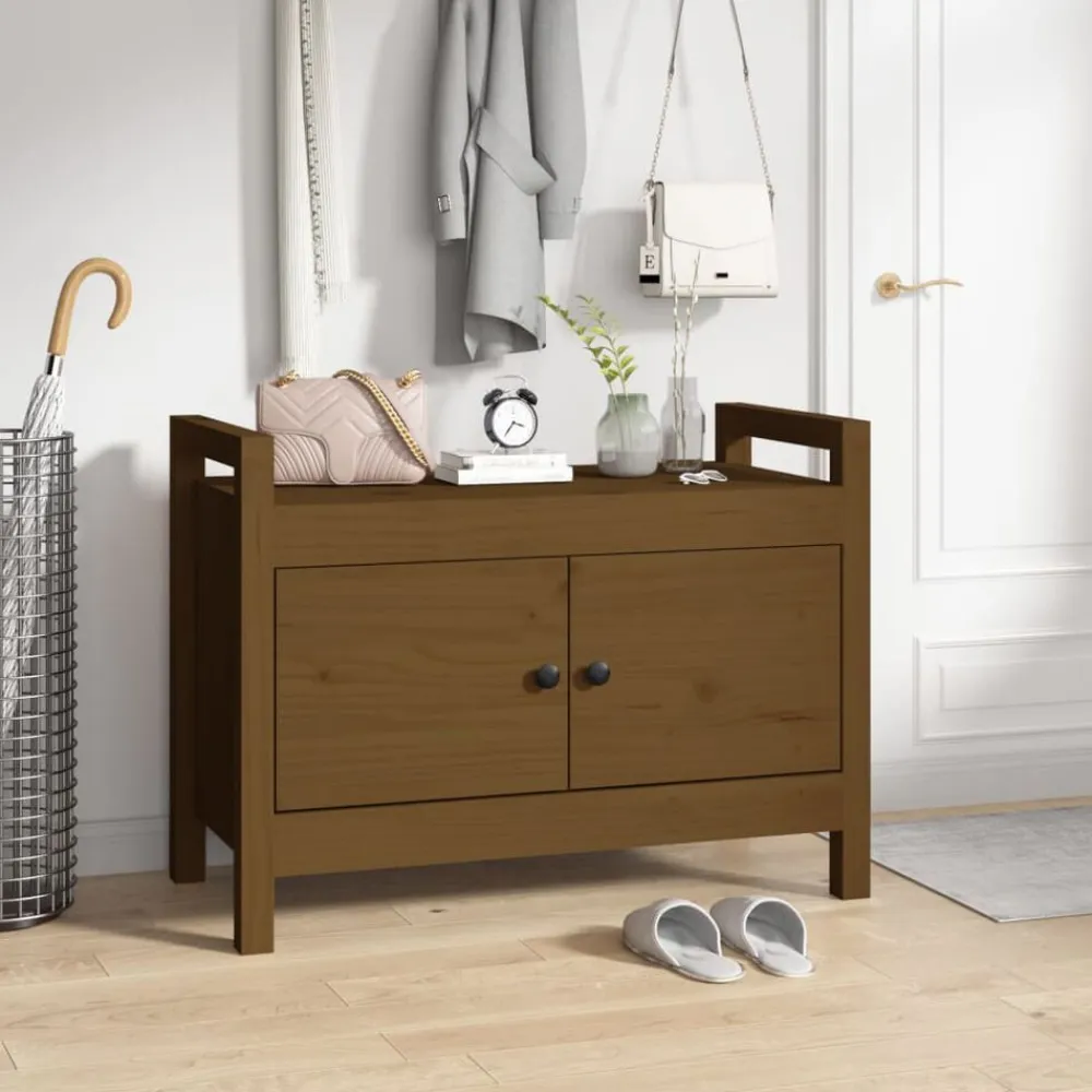 vidaXL Bancos-Banco de recibidor madera maciza de pino marrón miel 80x40x60cm