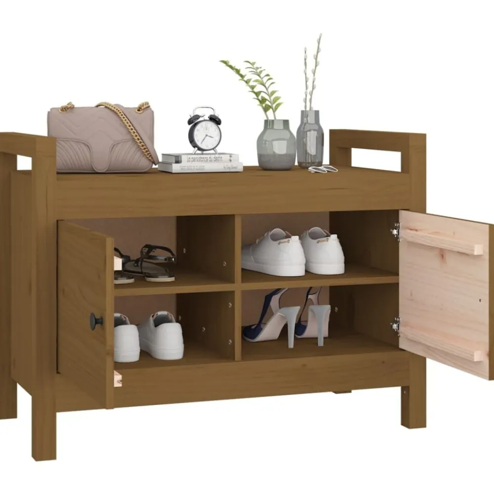vidaXL Bancos-Banco de recibidor madera maciza de pino marrón miel 80x40x60cm