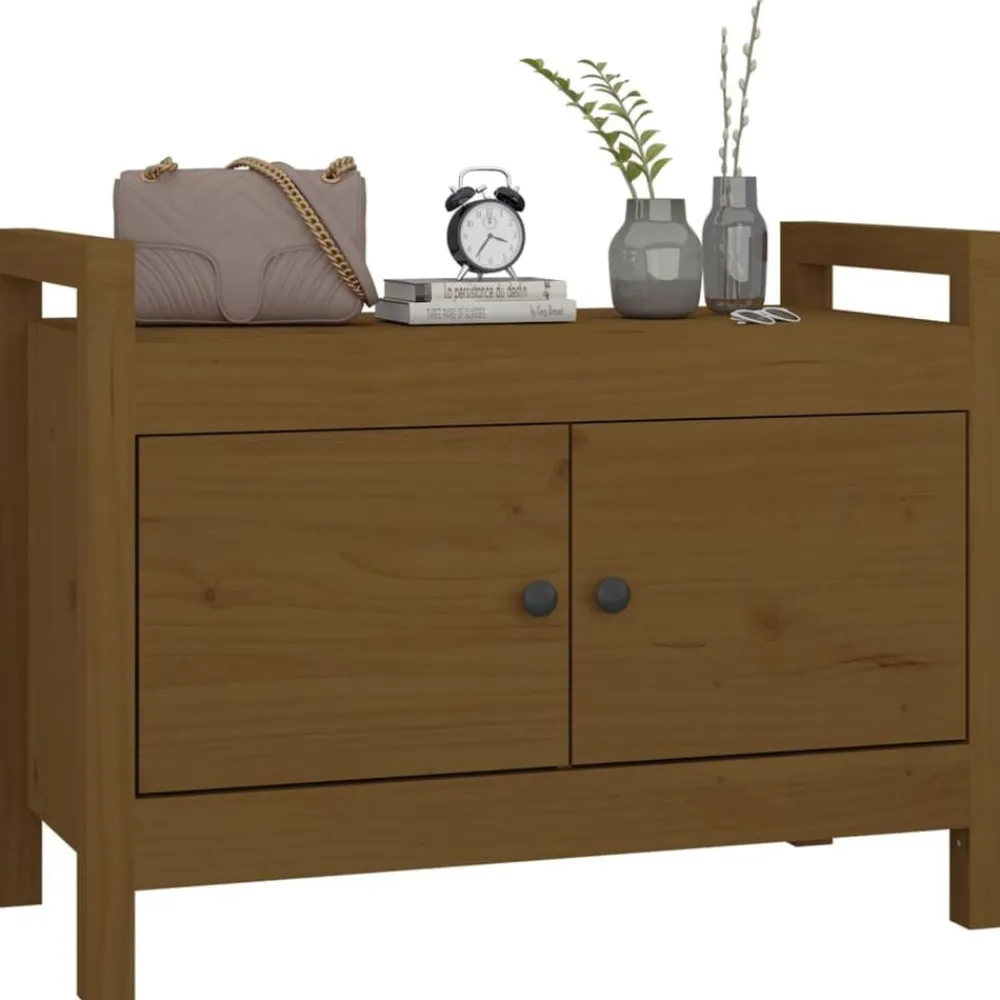 vidaXL Bancos-Banco de recibidor madera maciza de pino marrón miel 80x40x60cm