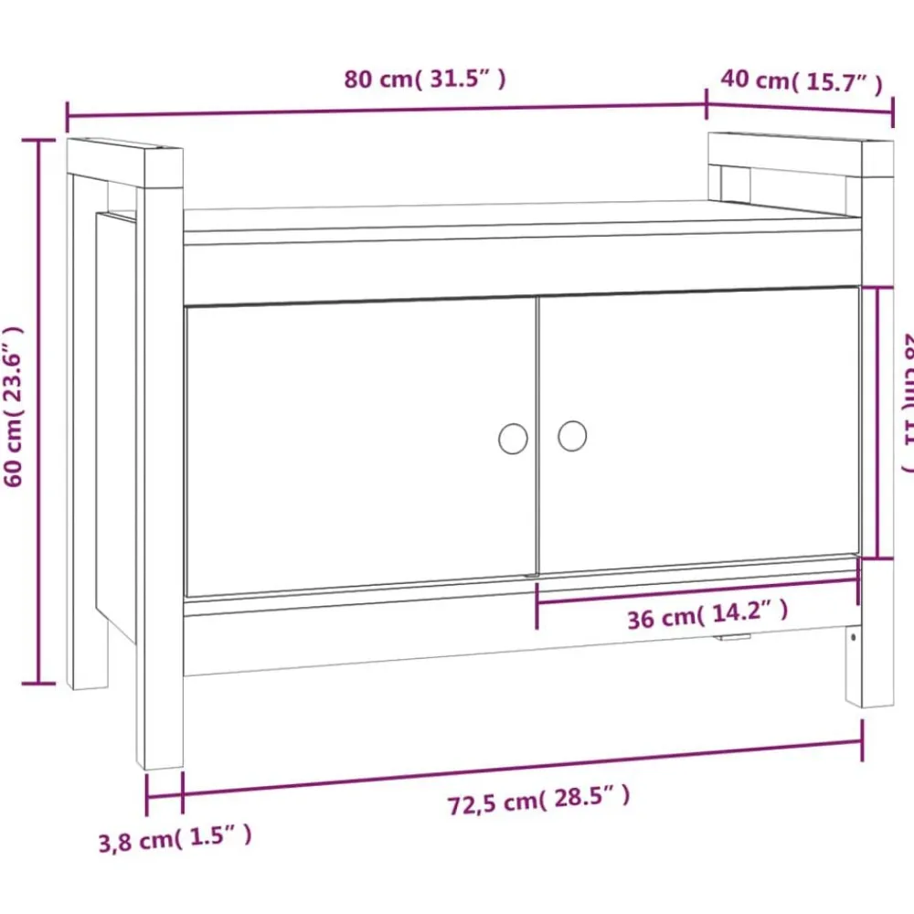 vidaXL Bancos-Banco de recibidor madera maciza de pino marrón miel 80x40x60cm