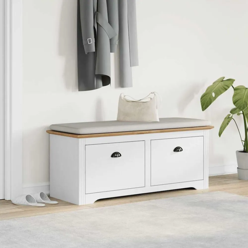 vidaXL Bancos-Banco de recibidor BODO blanco y marrón 114x40x45 cm