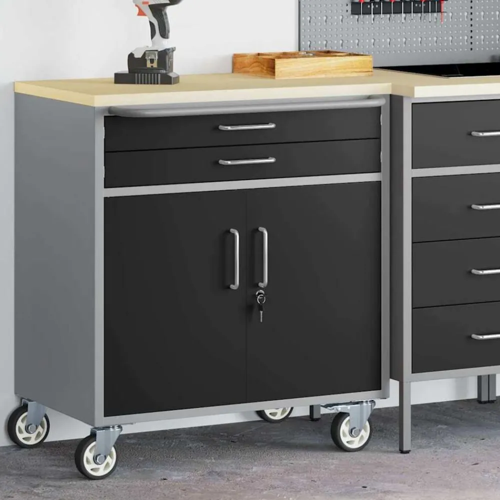vidaXL Banco de Taller con cajón y Gris 75 x 45 x 85 cm Negro Outlet