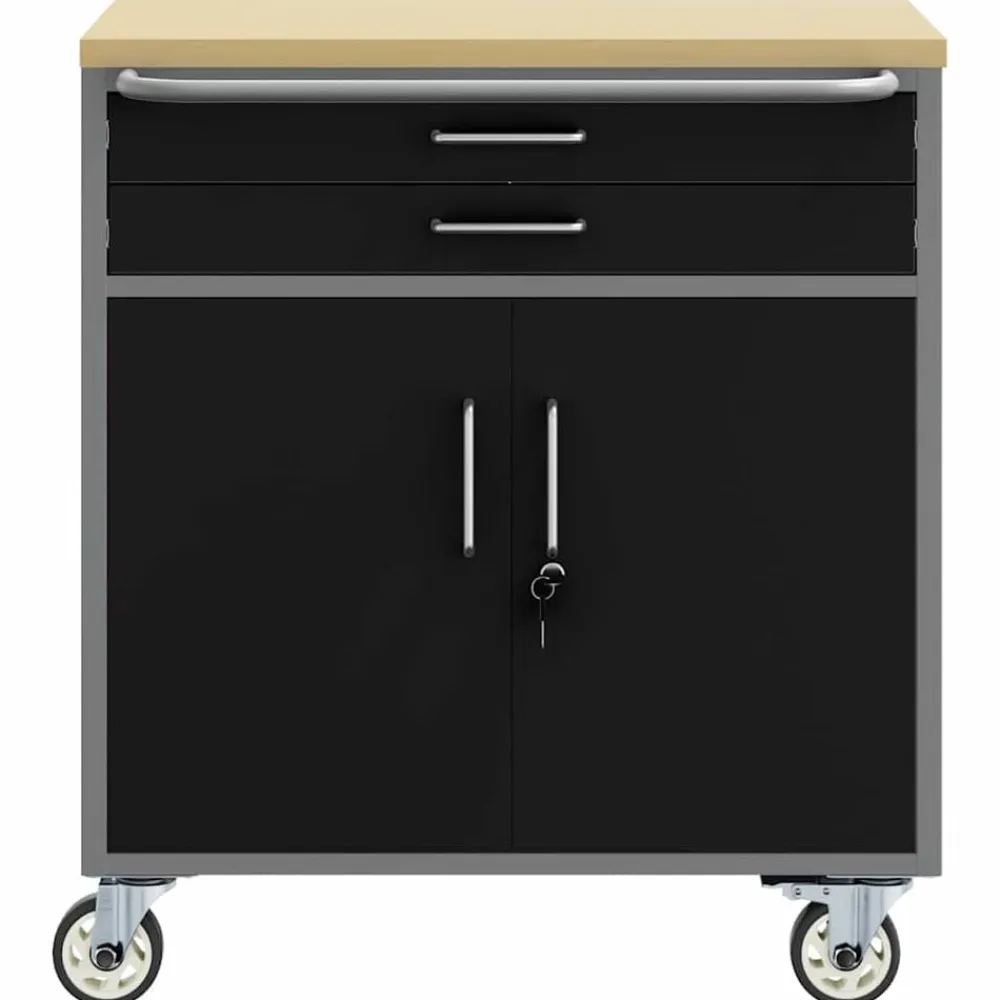 vidaXL Banco de Taller con cajón y Gris 75 x 45 x 85 cm Negro Outlet