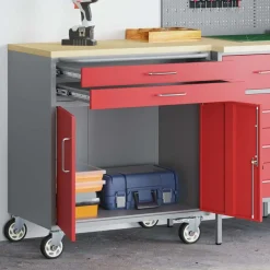 vidaXL Banco de Taller con cajón con rueda y Gris 75 x 45 x 85 cm Rojo Online