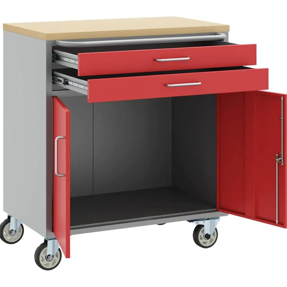 vidaXL Banco de Taller con cajón con rueda y Gris 75 x 45 x 85 cm Rojo Online