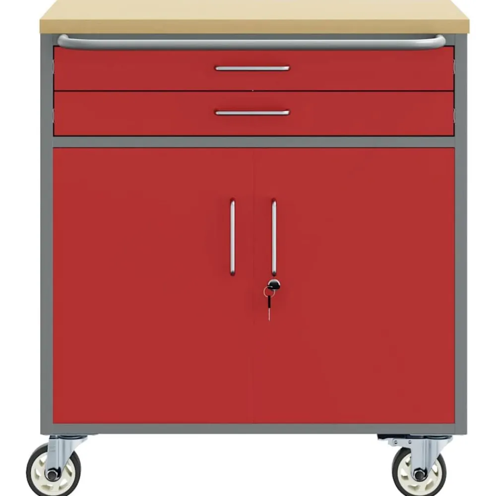 vidaXL Banco de Taller con cajón con rueda y Gris 75 x 45 x 85 cm Rojo Online