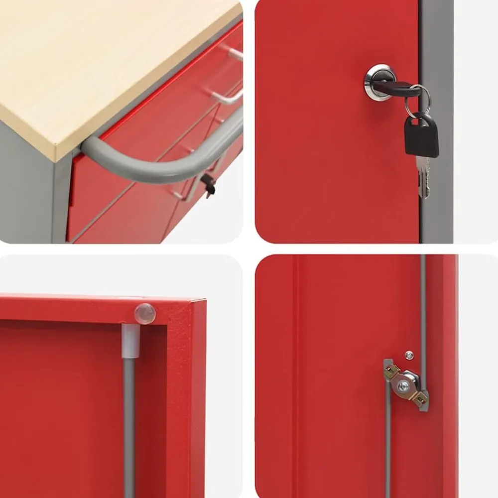 vidaXL Banco de Taller con cajón con rueda y Gris 75 x 45 x 85 cm Rojo Online