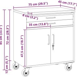 vidaXL Banco de Taller con cajón con rueda y Gris 75 x 45 x 85 cm Rojo Online