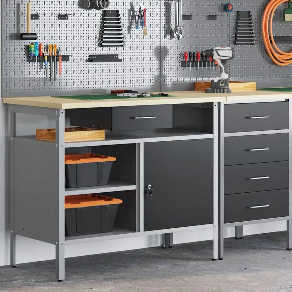 vidaXL Banco de trabajo con cajón y Gris 100 x 55 x 85 cm Negro Clearance