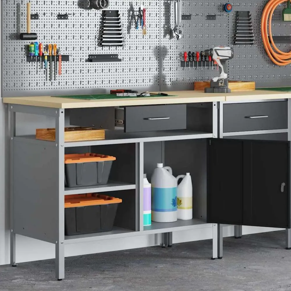 vidaXL Banco de trabajo con cajón y Gris 100 x 55 x 85 cm Negro Clearance