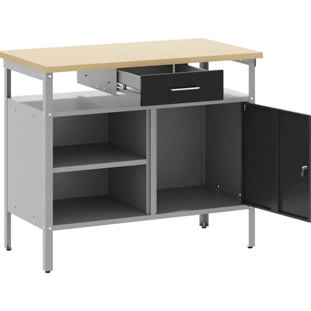vidaXL Banco de trabajo con cajón y Gris 100 x 55 x 85 cm Negro Clearance
