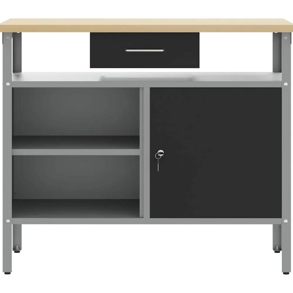 vidaXL Banco de trabajo con cajón y Gris 100 x 55 x 85 cm Negro Clearance