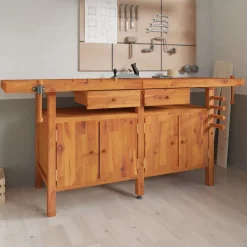 vidaXL Banco de trabajo cajones y tornillos banco madera 192x62x83 cm Outlet