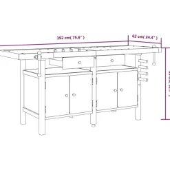 vidaXL Banco de trabajo cajones y tornillos banco madera 192x62x83 cm Outlet