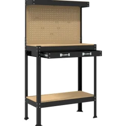 vidaXL Accesorios De Bricolaje-Banco de trabajo con cajón con estante Negro 81 x 41 x 145 cm