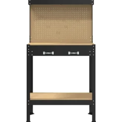 vidaXL Accesorios De Bricolaje-Banco de trabajo con cajón con estante Negro 81 x 41 x 145 cm