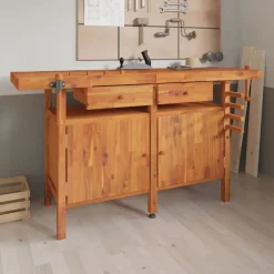 vidaXL Accesorios De Bricolaje-Banco de trabajo cajones y tornillos banco madera 162x62x83 cm