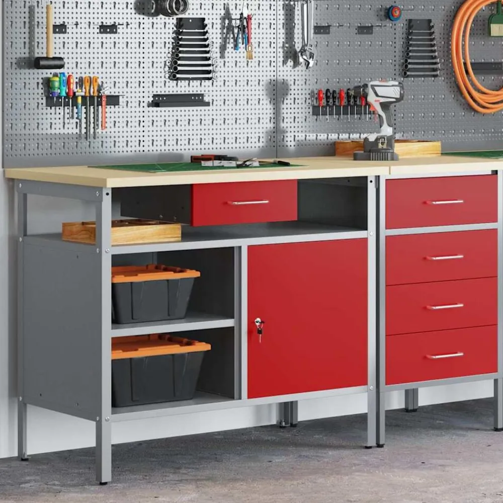 vidaXL Accesorios De Bricolaje-Banco de trabajo con cajón y Gris 100 x 55 x 85 cm