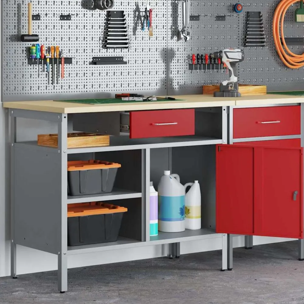 vidaXL Accesorios De Bricolaje-Banco de trabajo con cajón y Gris 100 x 55 x 85 cm