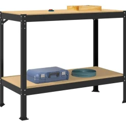vidaXL Banco de trabajo con estante Negro 115 x 55 x 91 cm Discount
