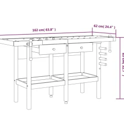 vidaXL Banco de trabajo cajones y tornillos banco madera 162x62x83 cm New