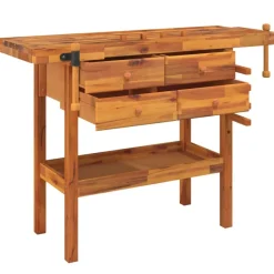 vidaXL Accesorios De Bricolaje-Banco de trabajo cajones y tornillos banco acacia 124x52x83 cm