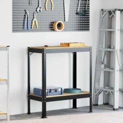 vidaXL Banco de trabajo con estante Negro 81 x 41 x 91 cm